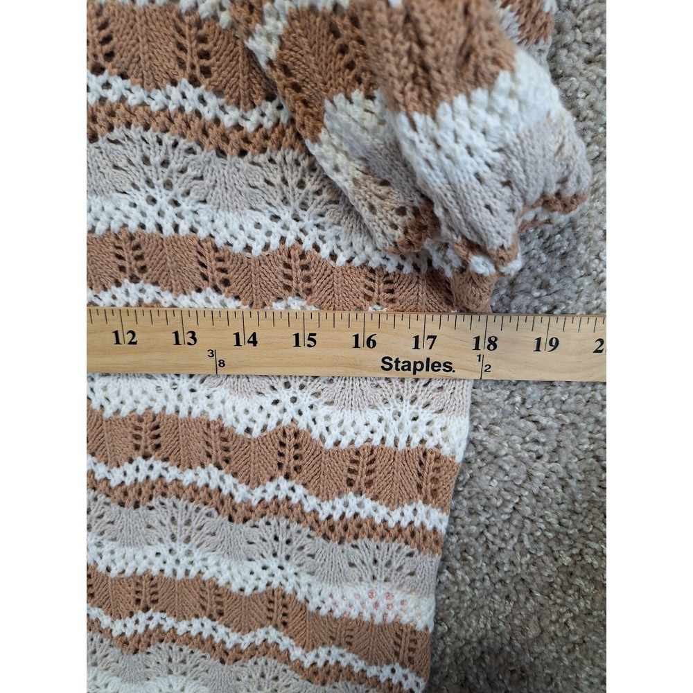 So Me Sweater Women M Multicolor Striped Crochet Knit Boho Scalloped Cropped - Picture 2 of 10